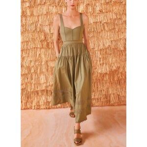 NWT Ulla Johnson Midi Green Cotton Sleeveless Isadora Dress